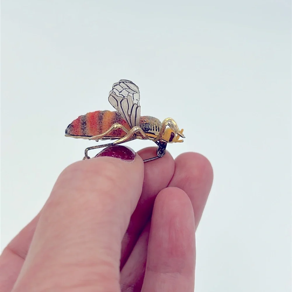 Vintage Made in Korea Fuzzy Bumblebee Brooch